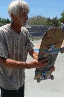 Skateboard trick from old man