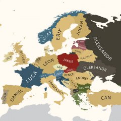 Map of Europe with Most Popular Given Male Names per Country