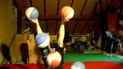 Girl Juggles Five Basketballs With Hands And Feet