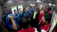 Opposing Soccer Team Fans Fight In Elevator Prank