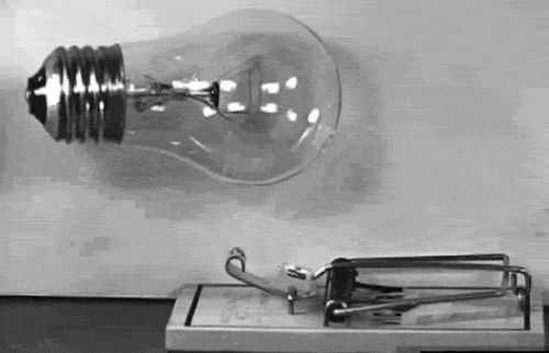 Light bulb in mouse trap in slow motion