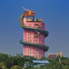 Dragon climbs building! Wat Sampran Phuttho วัดสามพรานพุทโธ (Sampran Temple), Nakhon Pathom นครปฐม, Thailand (high-resolution)