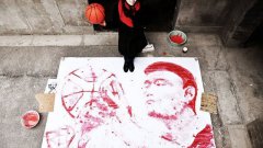 Painting Portrait Of Yao Ming With A Basketball As The Brush