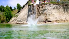 Huge 40 foot slip n slide off a cliff