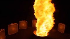 Fire tornado created with twelve fans