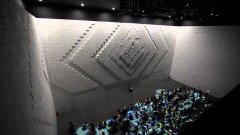 Huge hyper-matrix wall made up of moving cubes Hyundai art piece