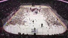 25,000 teddy bear toss at junior hockey game