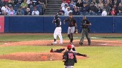 Pitcher Daniel Norris literally saves his face from incoming ball