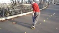 An old man with skating skills