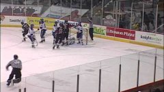 Hockey Ref Crashes Into Goal Post